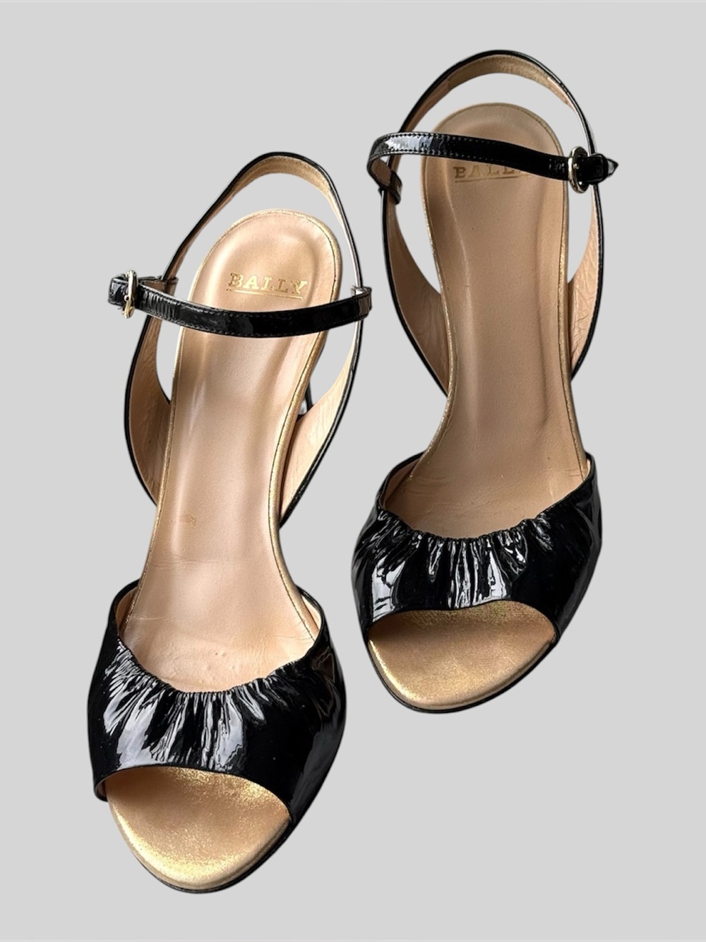 Bally Women’s Black Patent Leather High Heel Open Toe Slingback Shoes Size 7.5